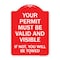 Signmission Your Permit Must Valid & Visible If Not You Towed Heavy-Gauge Alum Sign, 18" x 24", RW-1824-22693 A-DES-RW-1824-22693 - alternate 1